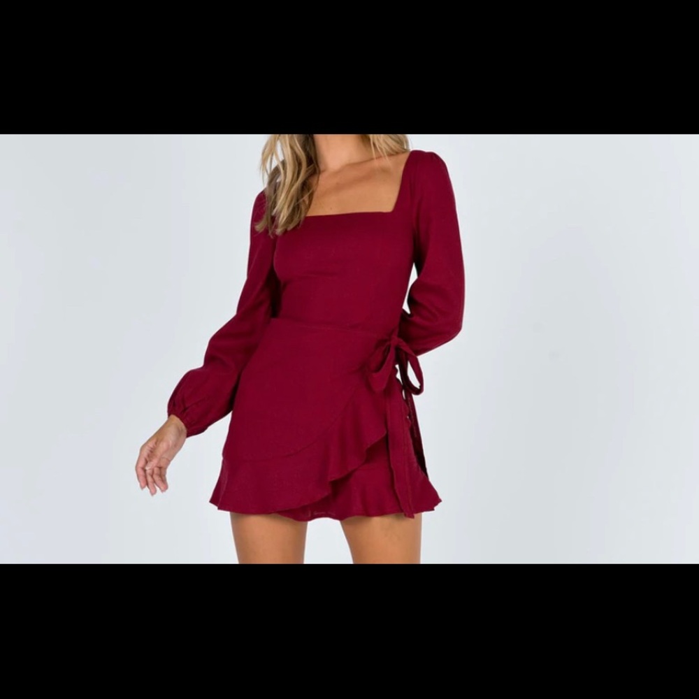 Princess Polly The Villa Mini Dress Red/Wine/Maroon
